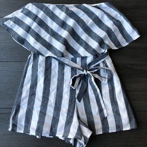 Navy Striped Strapless Romper - Dottie Couture